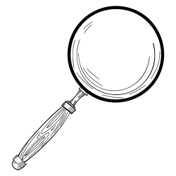 Line drawing of a magnifying glass.