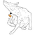 drawing of a dog sitting and scratching its ear with its back paw