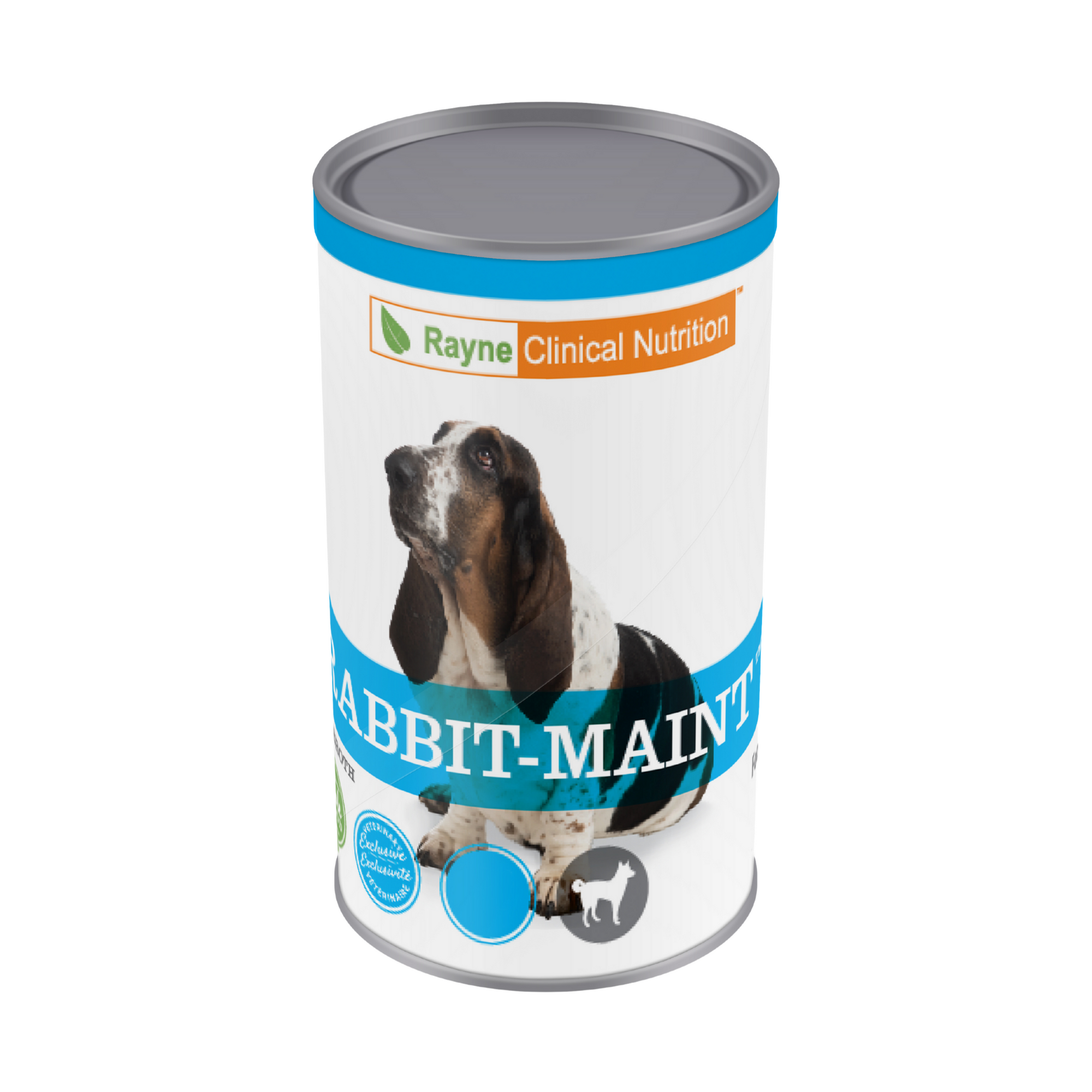 Front facing view of the canine Rabbit-MAINT wet food can.