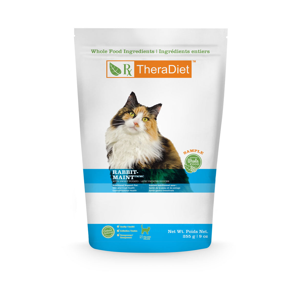 Front view of the feline Rabbit dry food package.